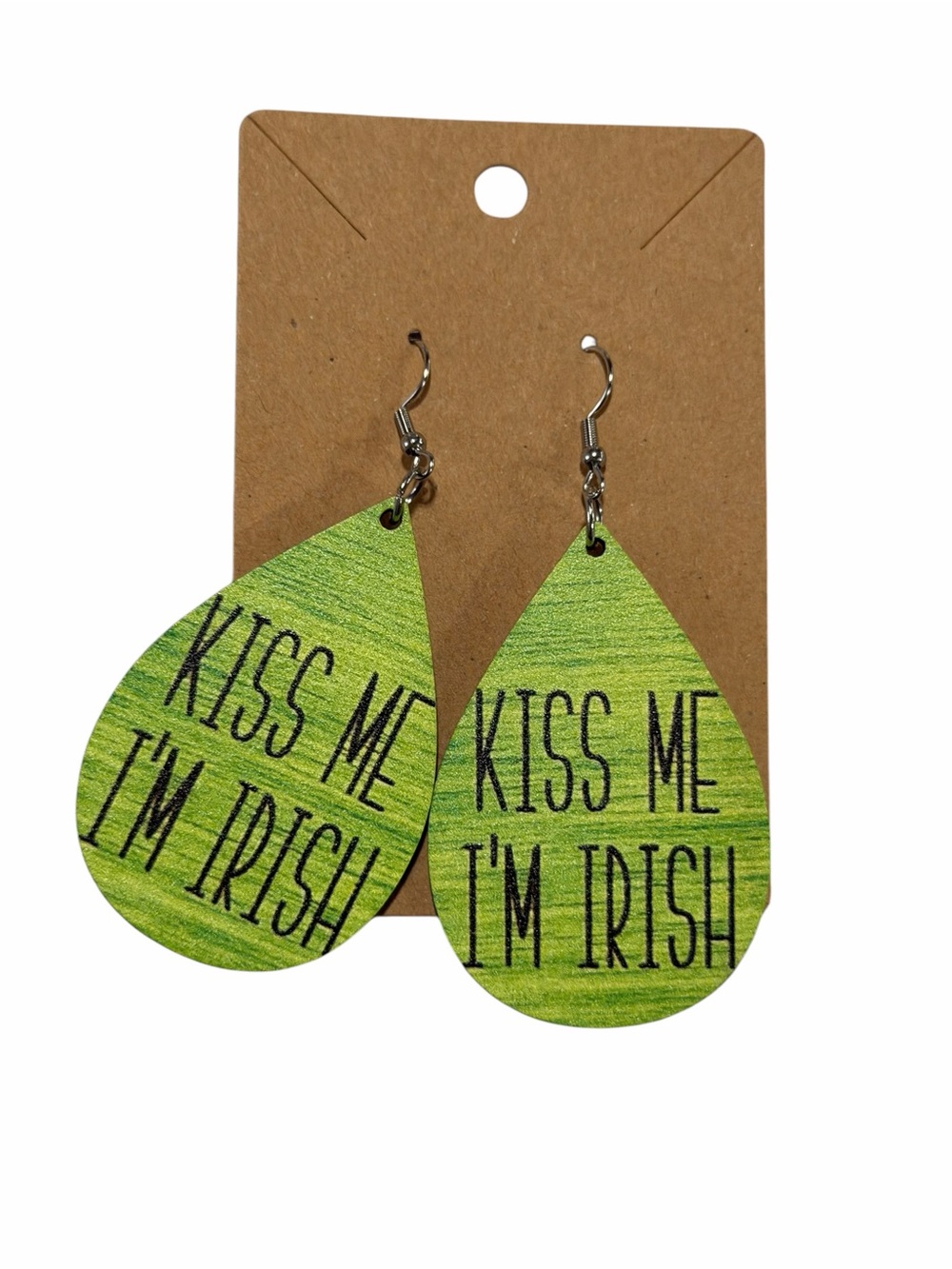 Green Teardrop 'Kiss Me I'm Irish' Statement Earrings